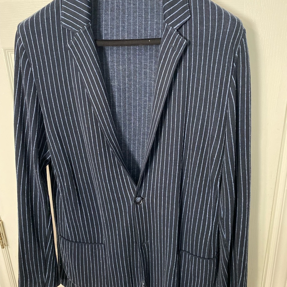 Men's Navy Pinstripe Single-Button Blazer